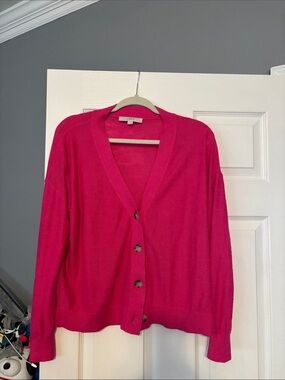 LOFT Hot Pink V-Neck Button Cardigan